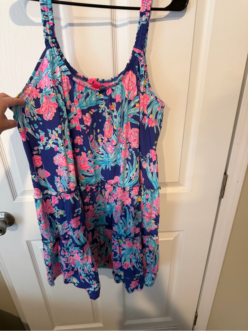 Lilly Pulitzer Navy Floral Tank Dress with Pink and Turquoise Print